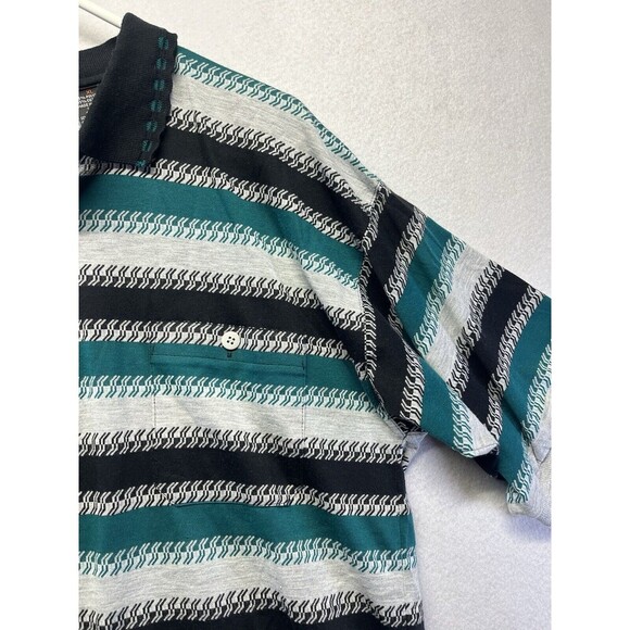 Vintage Tour Classics By Greenline Polo Shirt XL Blue Grey Stripe Single Stitch - Picture 4 of 6